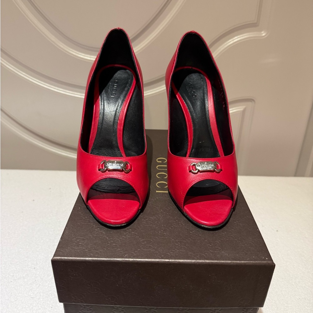 Gucci Red Peep-Toe Women's Shoes